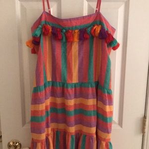 Anthropologie Tessora Dress in Rainbow Colors Gauzy Fun Fringe Detail Ru…